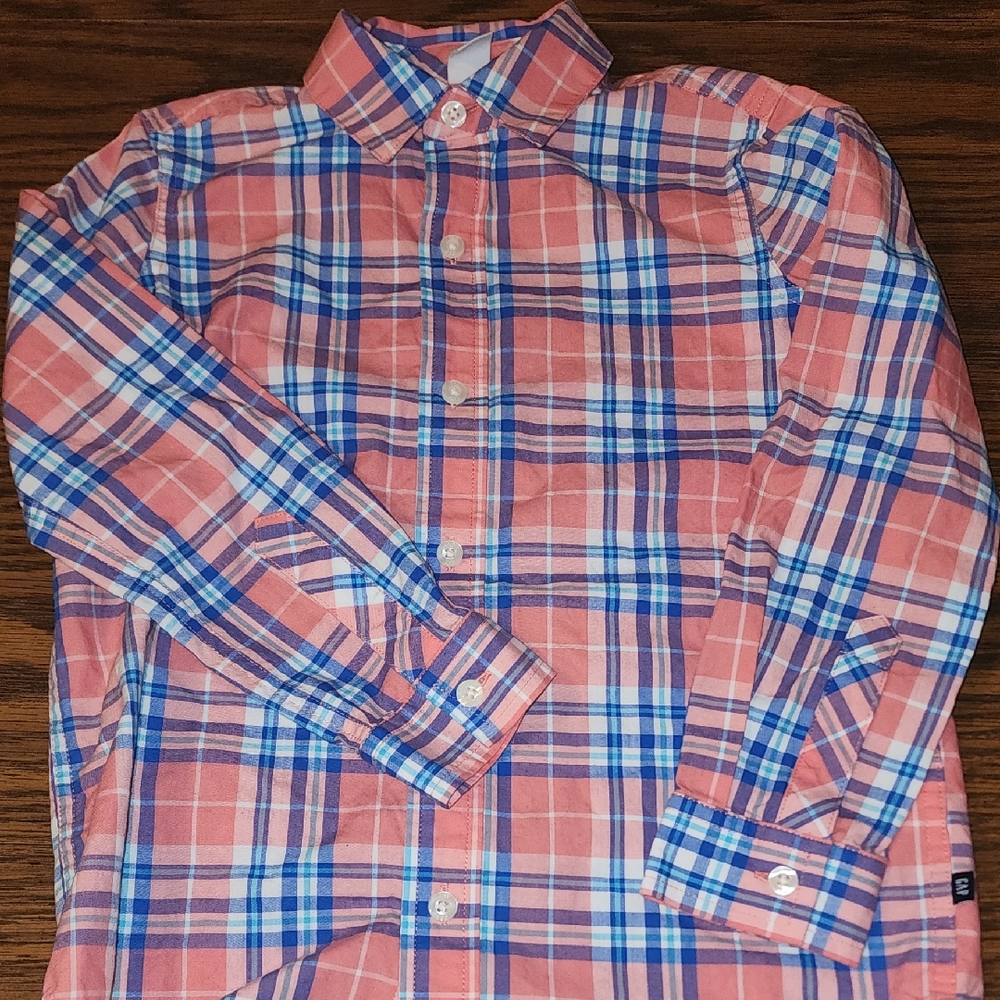 GAP Kids Plaid Shirt in Coral and Blue